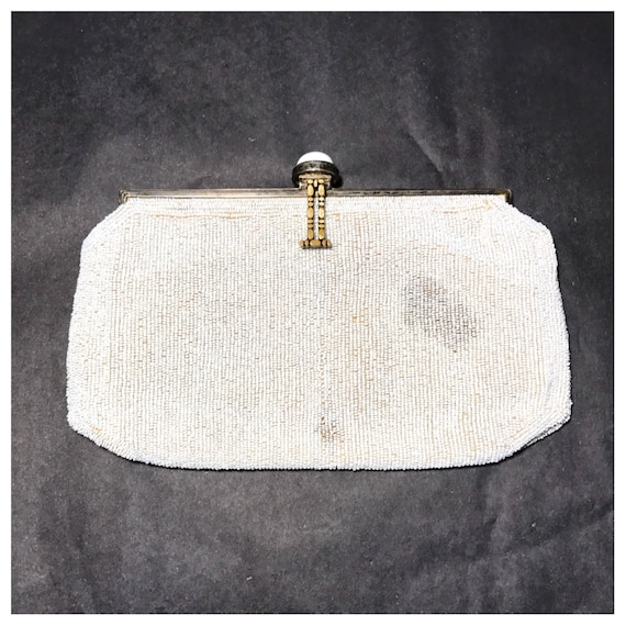 1920s Longchamp Bag / Longchamps Clutch 20s Beaded Clutch Vintage White Clutch Flapper Era Bag Rare Antique Bag Longchamp Paris
