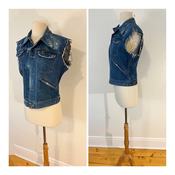 Vintage Wrangler Denim Vest 1980s Jean Jacket Fad… - image 4
