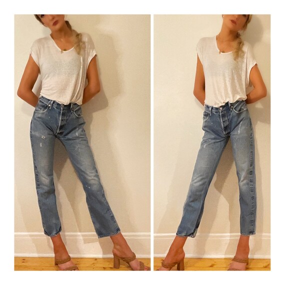 Vintage Levis 501 Jeans Taille 32 Delave Detresse Levis Denim Taille Haute Bouton Mouche Levis 90s Levis Etsy France