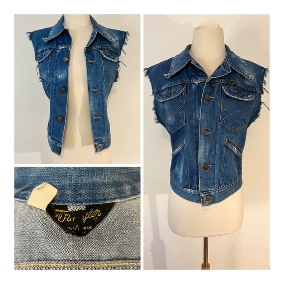 Vintage Wrangler Denim Vest 1980s Jean Jacket Fad… - image 8