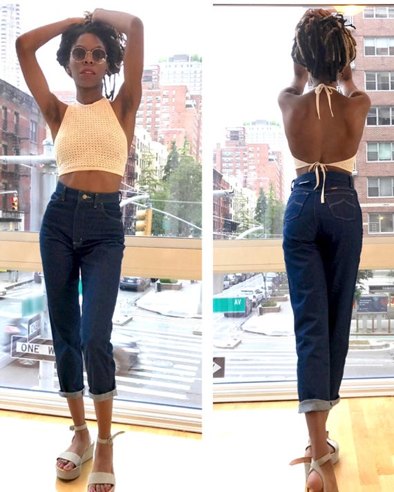 1980s High Waisted Jeans Dark Blue Tapered Jeans Rustler Denim Mom Jeans Pin-Up High-Waisted Vintage Jeans Small Extra Small Vintage Denim