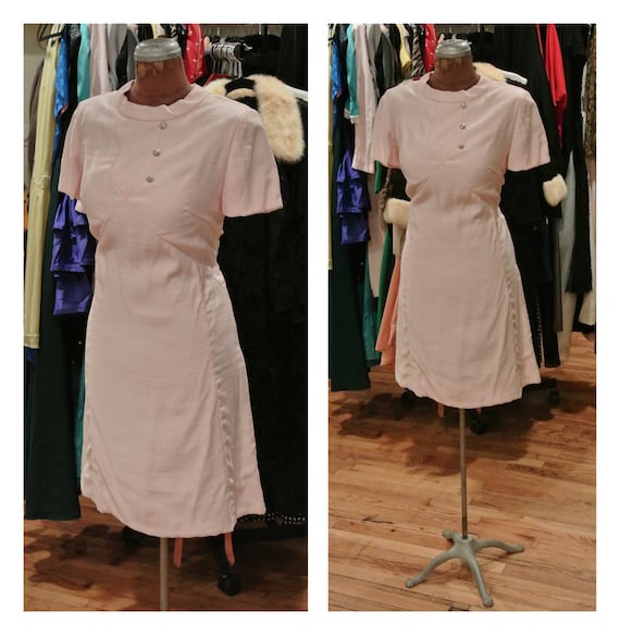 1960 A Line Dress / Pink Shift Dress Cotton Mini D