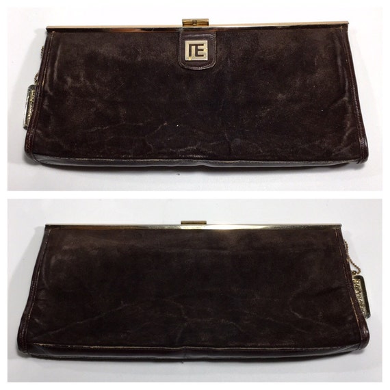 1960s Balmain Clutch Bag Brown Suede Vintage Handbag Balmain Leather Purse Designer Evening Bag