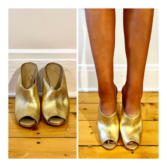 Vintage Size 11 Gold Leather Giuseppe Zanotti Wedge Heels Size - Etsy