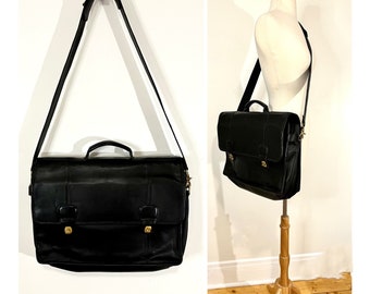 Vintage Black Leather Coach Bag Large Black Coach briefcase Crossbody School Bag Carryall Coach Satchel