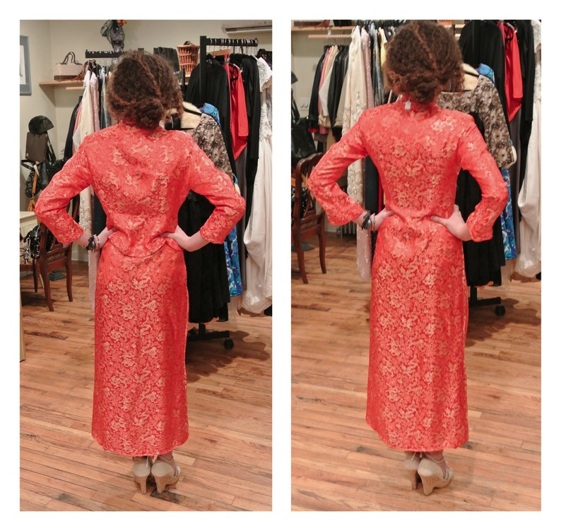 1980s Kimono Maxi Dress Vintage Red Party Dress with Matching Cropped Jacket Cocktail Dress image 4