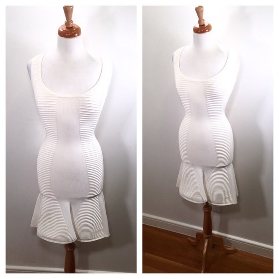White Knit Dress Stretch Knit Dress BodyCon Midi Dress Fluted Skirt Dress Vintage 90s Party Dress White Cocktail Dress Wiggle Dress