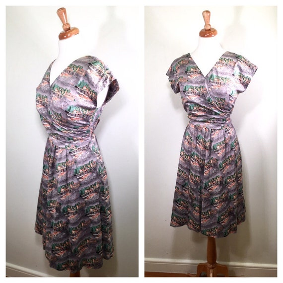 1960s Day Dress Novelty Print Cotton Sundress Vin… - image 2