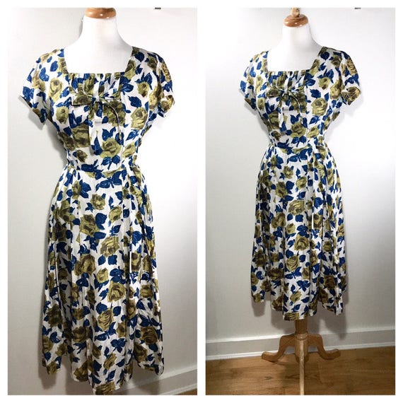 1960s Garden Party Dress Vintage Green and Blue Floral Print - Etsy
