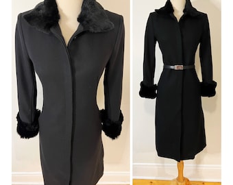 Vintage Patrizia Pepe Firenze Wool Coat Small Black Wool Long Coat Black Princess Coat Wool Jacket Fitted Winter Coat Size Small