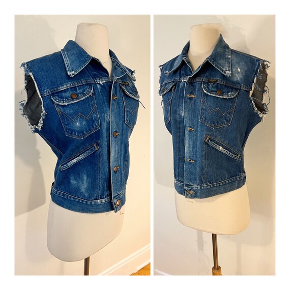 Vintage Wrangler Denim Vest 1980s Jean Jacket Fad… - image 5
