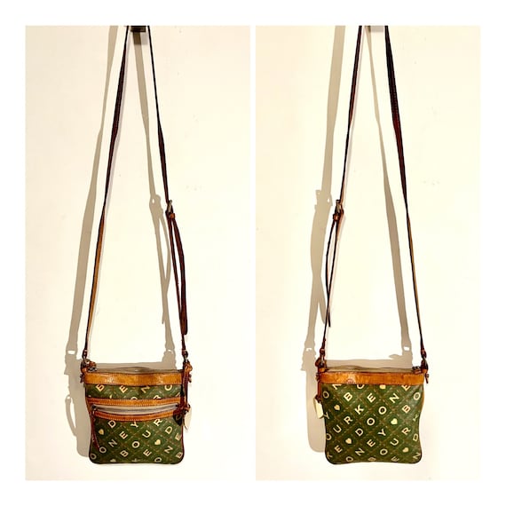 Vintage Dooney & Bourke Crossbody Bag Brown Leather Trim Monogrammed Dooney and Bourke Purse 90s Dooney and Bourke
