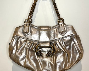 Vintage Derek Lam Bag 1990s/2000 Metallic Leather Handbag Gold Leather Derek Lam Large Shoulder Bag
