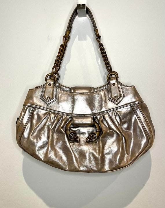 Vintage Derek Lam Bag 1990s/2000 Metallic Leather Handbag Gold Leather Derek Lam Large Shoulder Bag