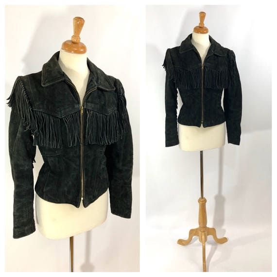 Black Leather Jacket / Fringe Leather Jacket Black Suede Jacket Biker Jacket Small Women's Biker Jacket Cropped Fringe Jacket Tassel Jacket