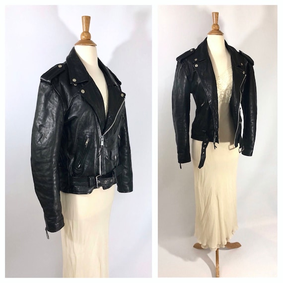 Black Leather Motorcycle Jacket Black Biker Jacke… - image 5