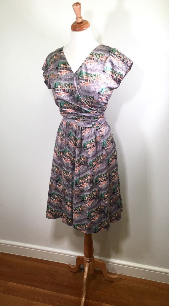 1960s Day Dress Novelty Print Cotton Sundress Vin… - image 5