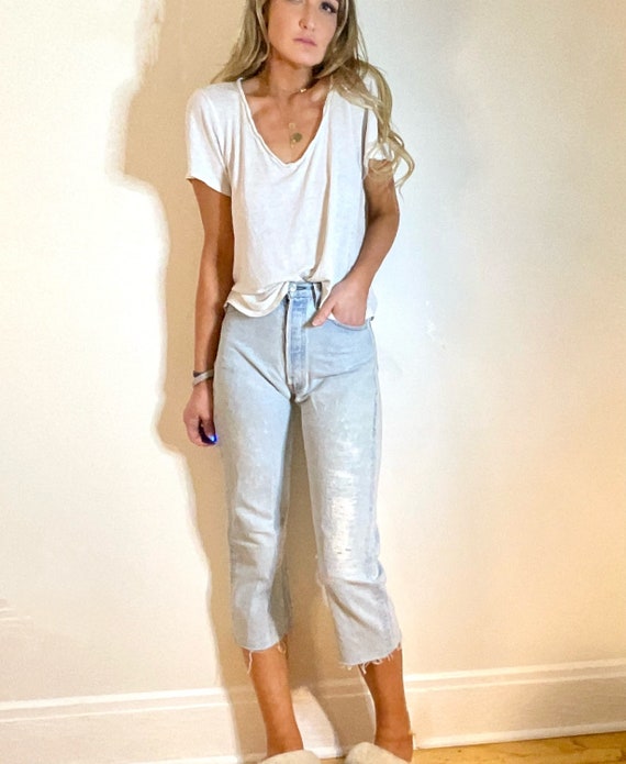 Vintage Levi’s 501 Jeans Reworked Levis Cut-Off Jeans Levis Button Fly Light Wash Distressed Jeans