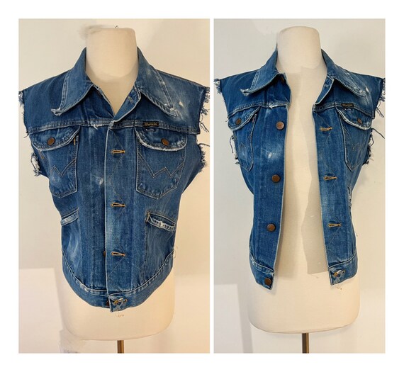 Vintage Wrangler Denim Vest 1980s Jean Jacket Fad… - image 2