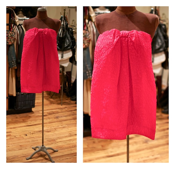 1980s Pink Dress / Strapless Mini Dress Party Dress 80s Prom Dress Big Bow Detail Dress Bright Cocktail Dress Party Dress Small