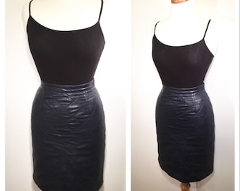 blue leather pencil skirt vintage 1980s purple blue quilted leather skirt wiggle mini skirt midi skirt