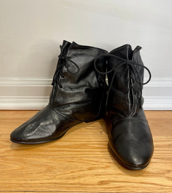 size 6 1/2 black ankle booties vintage 1980s lace… - image 6