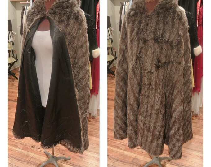 1960s Faux Fur Cape Coat Hooded Brown Cape Long Vintage Cape Etsy