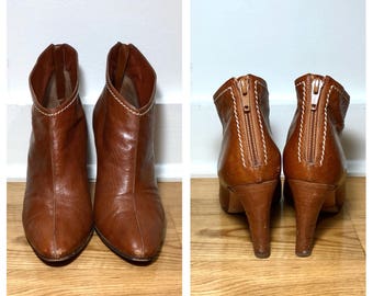 Size 6 1/2 Vintage Manolo Blahnik Boots Brown Leather Boots Size 36 1/2 Manolos Brown Ankle Boots High Heel Booties Manolo Blahnik Shoes