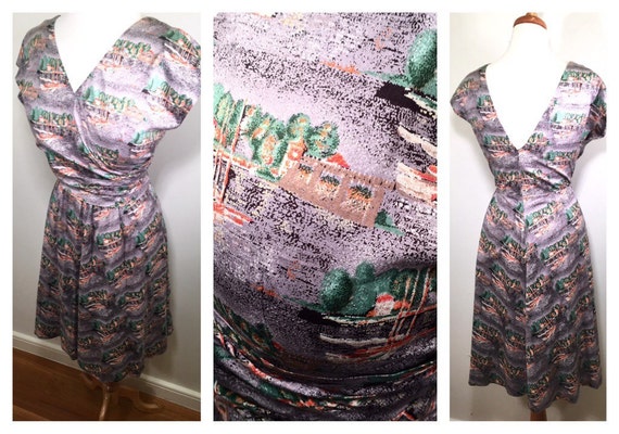 1960s Day Dress Novelty Print Cotton Sundress Vin… - image 3