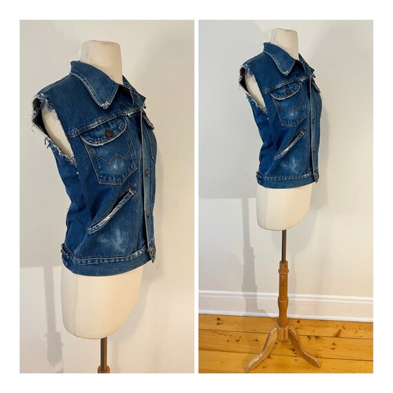 Vintage Wrangler Denim Vest 1980s Jean Jacket Fad… - image 3