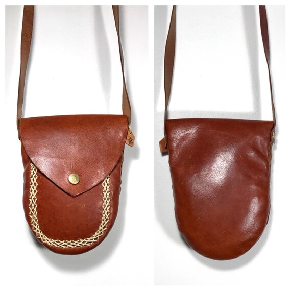 1970s Crossbody Bag / Brown Leather Bag Mini Pouc… - image 10