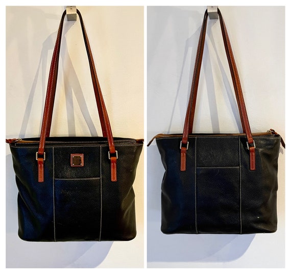 Vintage Dooney & Bourke Tote Bag Large Black Leather Shoulder 