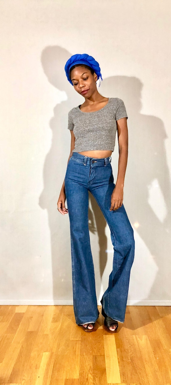 1970s Bell Bottom Jeans 70s Bellbottoms High Waisted Jeans Extra Small Jeans  Extra Long Jeans Vintage Flare Jeans Boho Bell Bottom Jeans 