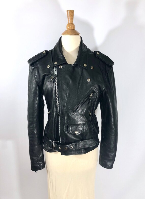 Black Leather Motorcycle Jacket Black Biker Jacke… - image 10