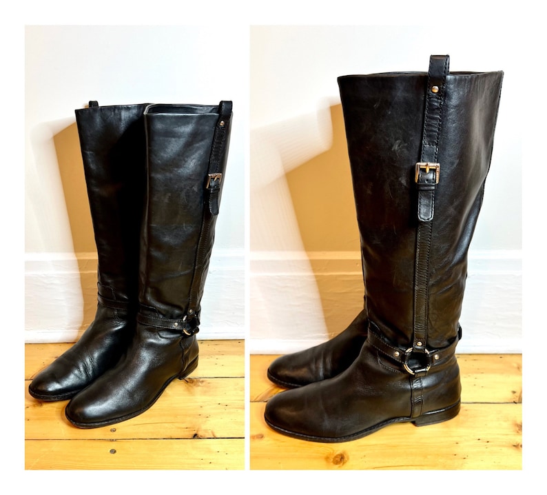 Vintage Coach Riding Boots Black Leather Coach Boots Size 8 Tall Flat