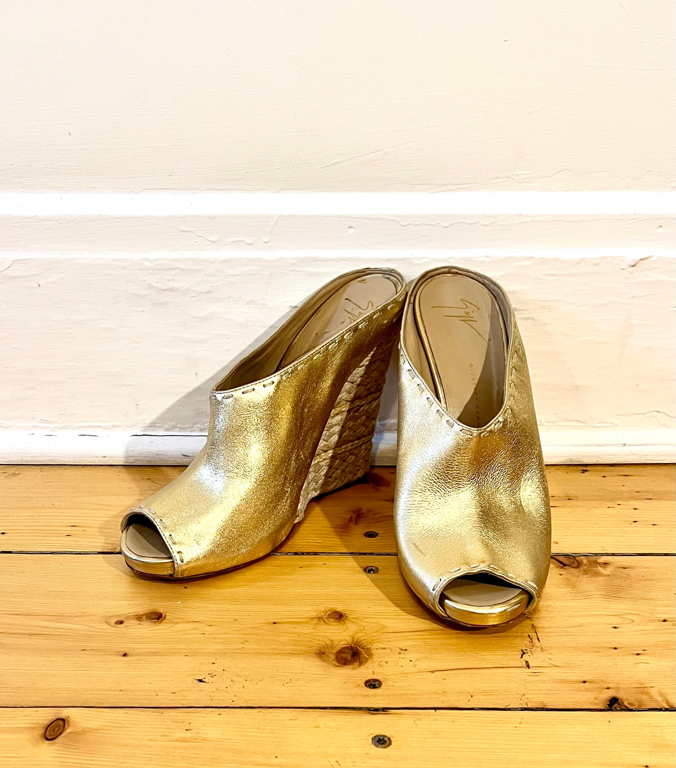 Vintage Size 11 Gold Leather Giuseppe Zanotti Wedge Heels Vintage Size 11 Gold Leather Giuseppe Zanotti Wedge Heels