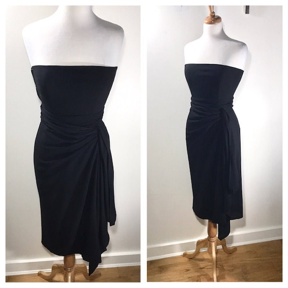 Black Lanvin Wrap Dress 1980s Lanvin Midi Dress S… - image 1