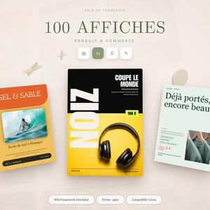 100 Affiches Produit Modifiables PPTX & Canva | Templates Commerce Restaurant Boutique Spa | Flyer Promo | Téléchargement Immédiat