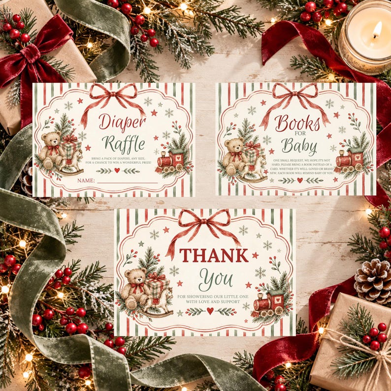 Party Invite Raffles Christmas Baby Shower Invitation Bundle, Merry Little Baby Shower ...