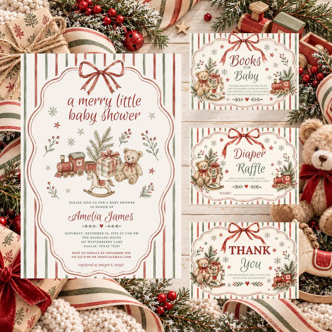 Party Invite Raffles Buy Christmas Baby Shower Invitation Bundle, Merry Little Baby Shower ...