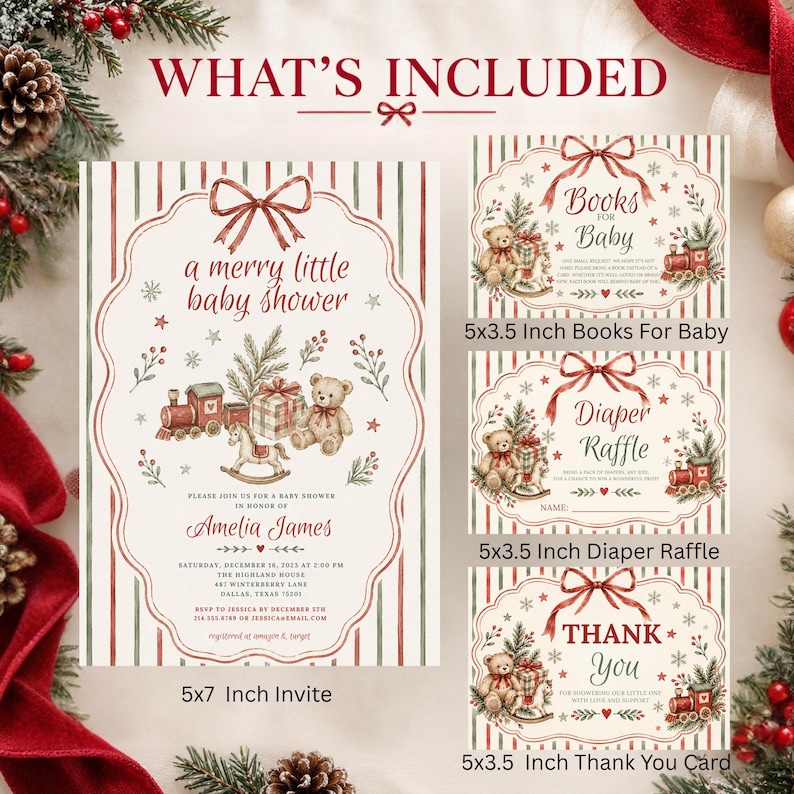 Party Invite Raffles Buy Christmas Baby Shower Invitation Bundle, Merry Little Baby Shower ...