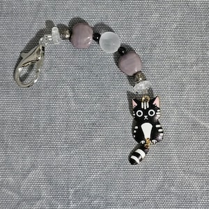 Beaded Black and White Cat scissor fob