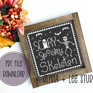 Digital PDF Cross Stitch Pattern *** Scary Spooky Skeleton *** Download No Physical Item