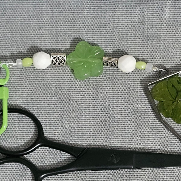 Beaded Real 4 Leaf Clover green scissor fob