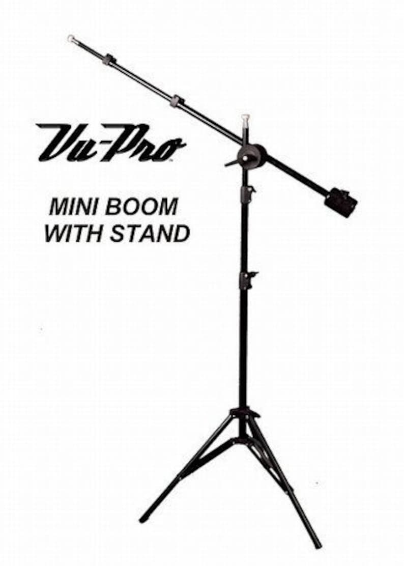 May include: Black mini boom arm with stand, labeled "Vu-Pro Mini Boom With Stand".