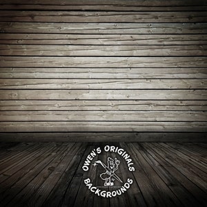 May include: A dark wood floor with a circular logo in the center that reads "Owen's Originals Backgrounds".