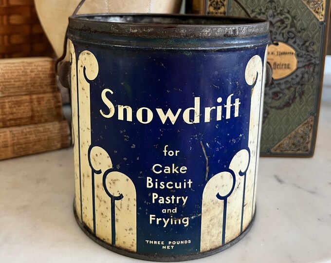 Vintage Snowdrift Can / Shortening / Kitchen / Metal / Tin / Handle