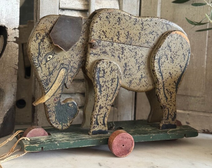 Antique Wood Toy Elephant / Pull Toy / Child / Folk Art / Primitive - Etsy