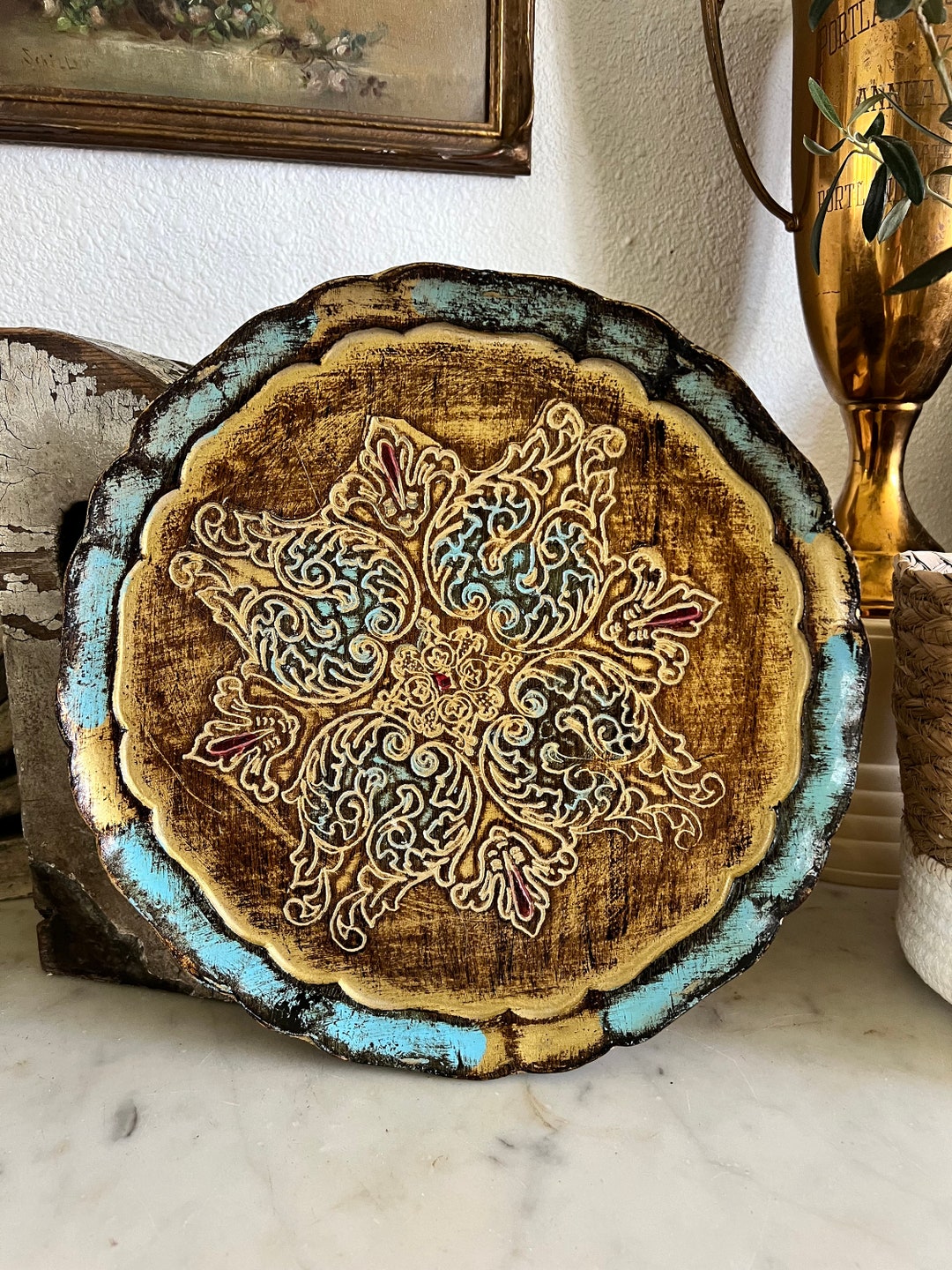 Vintage Florentine Gold Tray / Blue / Italian / Gilt / Hand Painted - Etsy