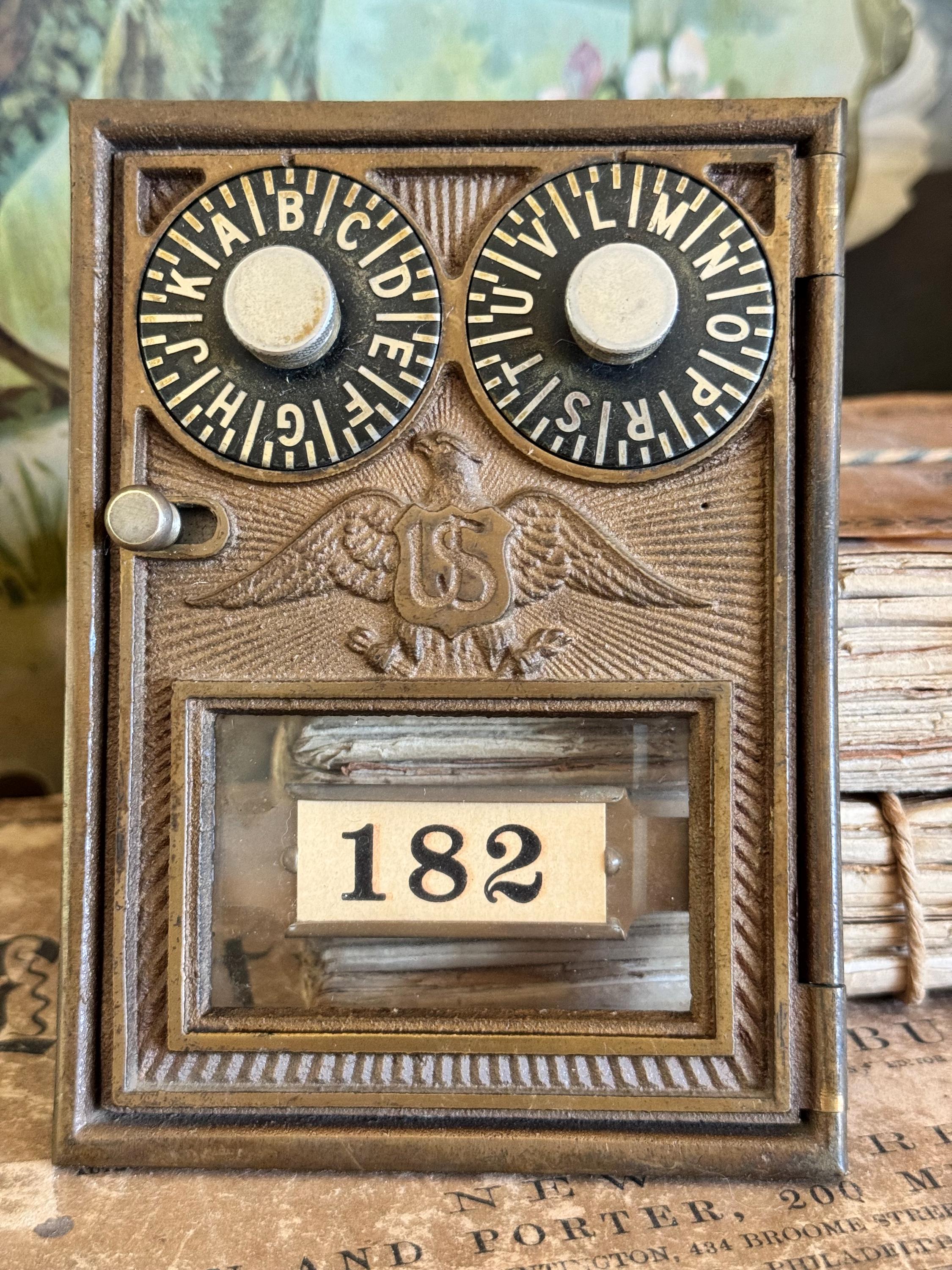 Vintage Mailbox Door / Brass / No. 182 / Dial Lock / Eagle / Postal / USPS